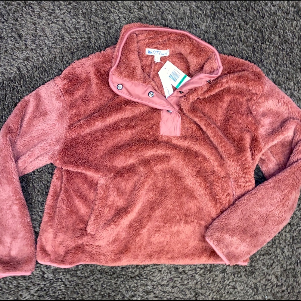 Wallflower Cozy Sherpa Mock Neck Pullover, L, Great Salmon/Dusty Rose Shade, NWT - Picture 5 of 5